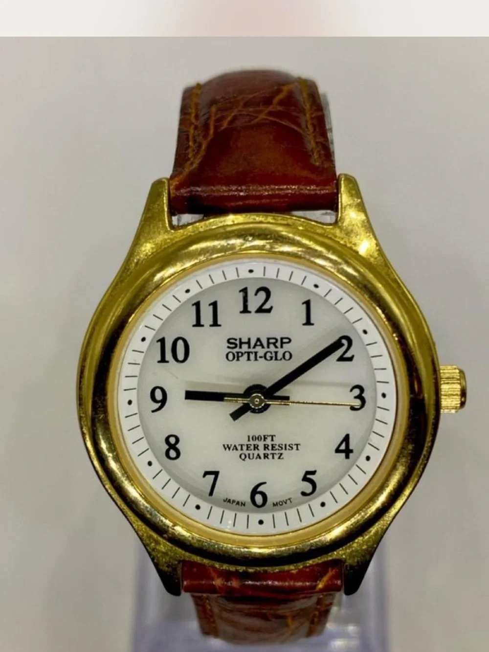 Sharp *** Opti-Glo Gold Tone Watch /  Tan  Leather Strap ^^^